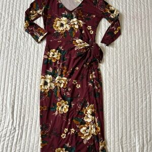 Floral Burgundy Wrap Dress